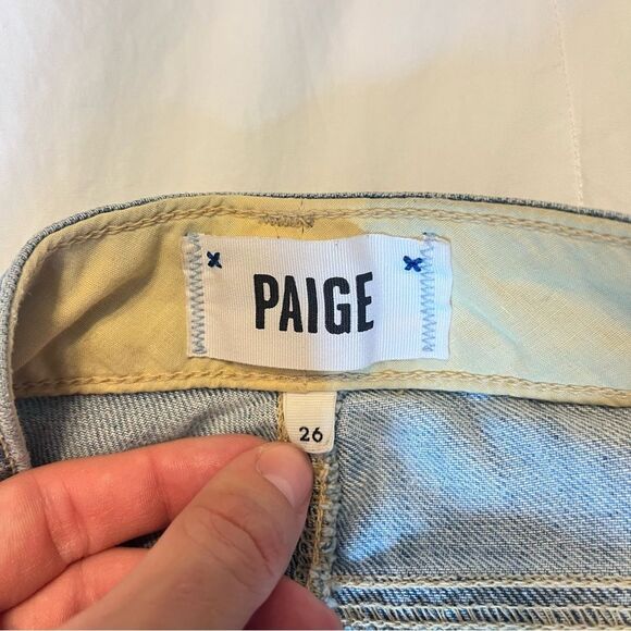PAIGE Jimmy Jimmy Crop Light Blue Distressed Straight Leg Jeans - Picture 2 of 5